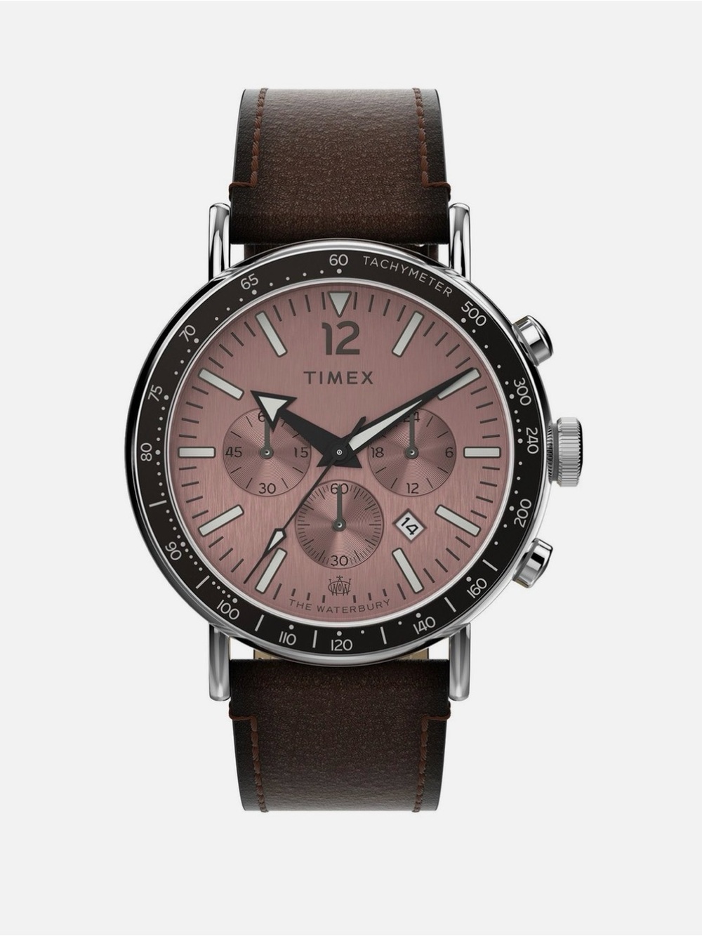 New Timex Waterbury Chronograph MAUVE Dial 43mm Quartz Watch